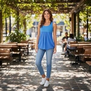 Old Navy Active Loose Fit Pleated Racerback Tank Top Blue Drawstring Hem M